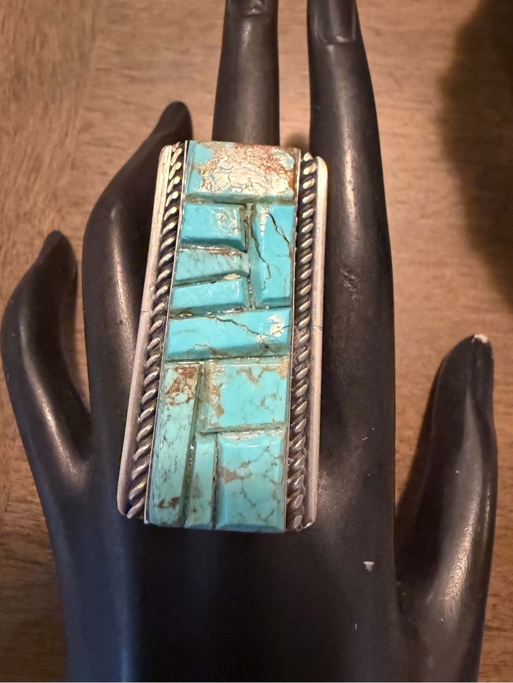 Navajo sterling silver inlay turquoise ring 8.5